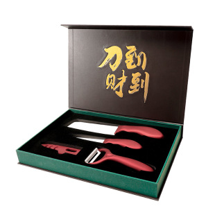 Zibo Manufacturer Produces Three-Piece Ceramic Knife Set, Gift Box Set with Customized Logo, Colorfulful Handle Plastic Ceramic Knife