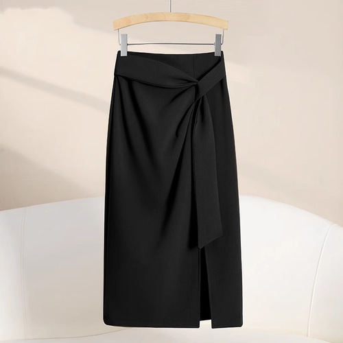 High-waisted invisible slit irregular semi-slip dress for women, spring and summer, OL temperament, medium-length asymmetrical suit dress