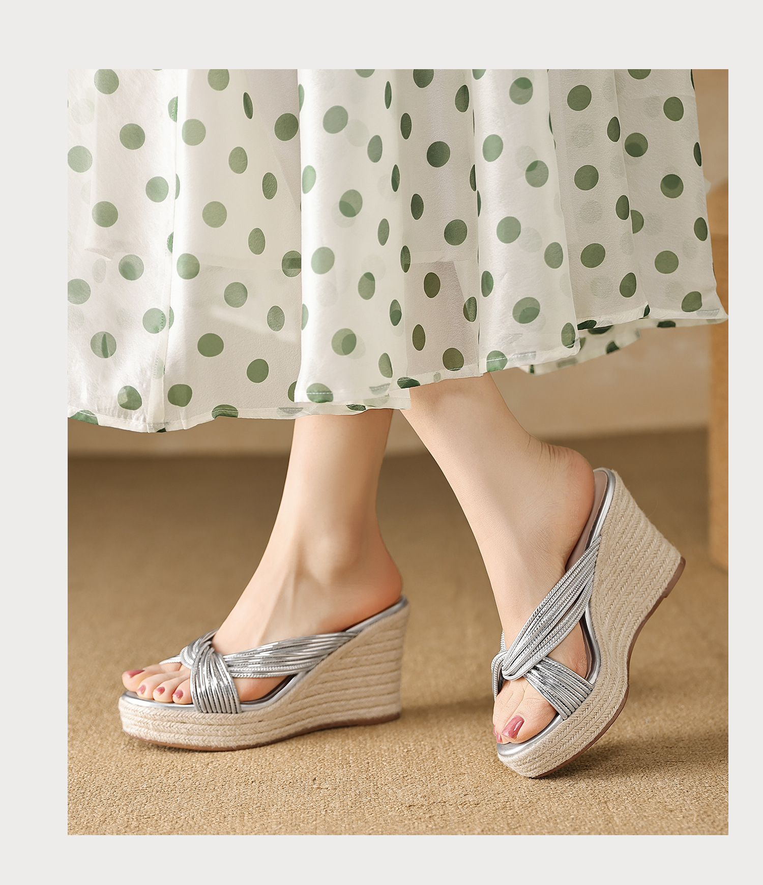 Sandal cao gót nữ đế đan rơm quai chéo bạc hở mũi phong cách Tân Trung Hoa — màu vàng, bạc chi tiết 13