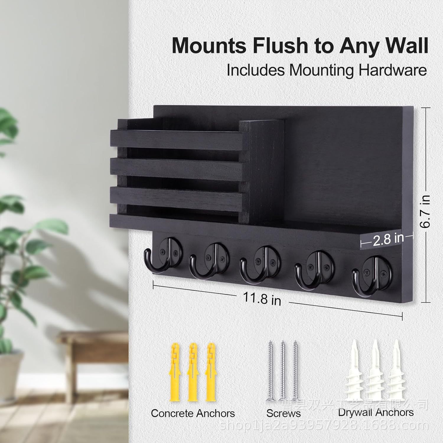 跨境钥匙架壁挂式钥匙挂架木质邮件收纳架玄关置物架信封储存架