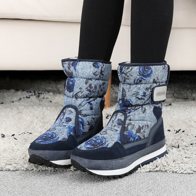 winter new pattern Plush thickening keep warm lady Snow boots comfortable Blue and white Cotton-padded shoes snowshoe In cylinder fashion Women's Boots