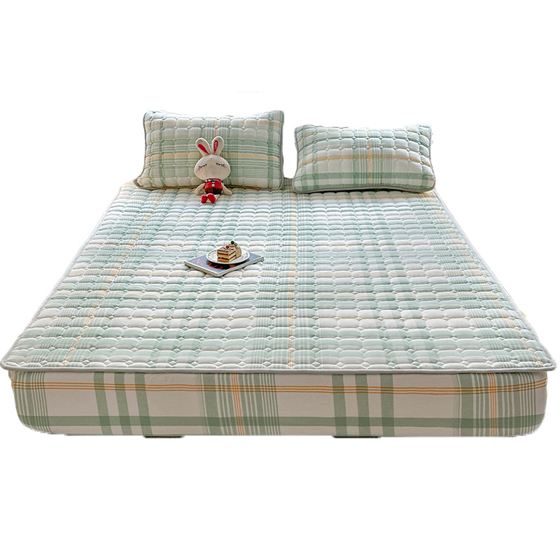 Colcha de cama acolchada de algodón lavado de algodón, funda protectora de colchón engrosada de una sola pieza, funda de cama de algodón puro 2025 nuevo 3