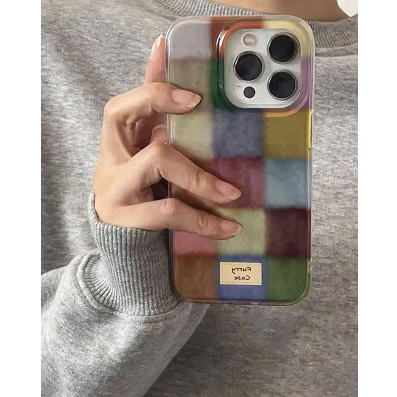 High-Looking Color Grids Label Iphone16Promax Shell Apple 11/12/13/14/15 Anti-Fall Couple