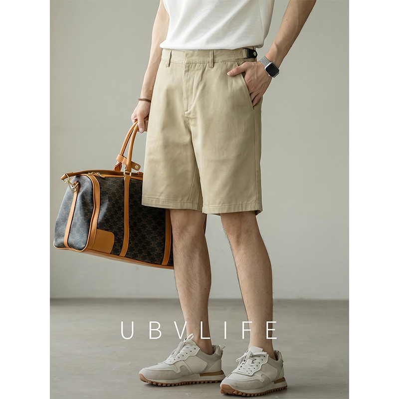 Old Money Style Lyocell Cotton Side-Adjustable Men's Shorts 2026 Summer Cool Breathable Straight-Leg Casual Shorts