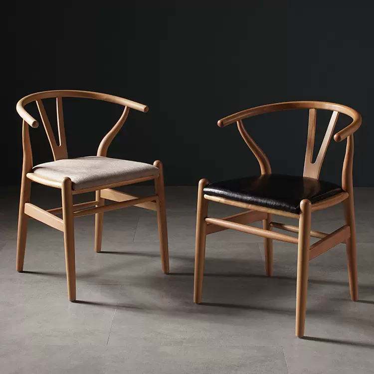 北欧实木餐椅家用休闲靠背扶手太师椅简约牛角椅咖啡厅原木y椅子