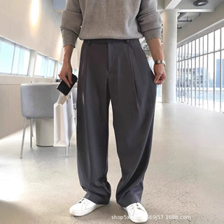 法式免烫工装西裤男高级感宽松直筒拖地长裤后松紧西服裤子西装裤