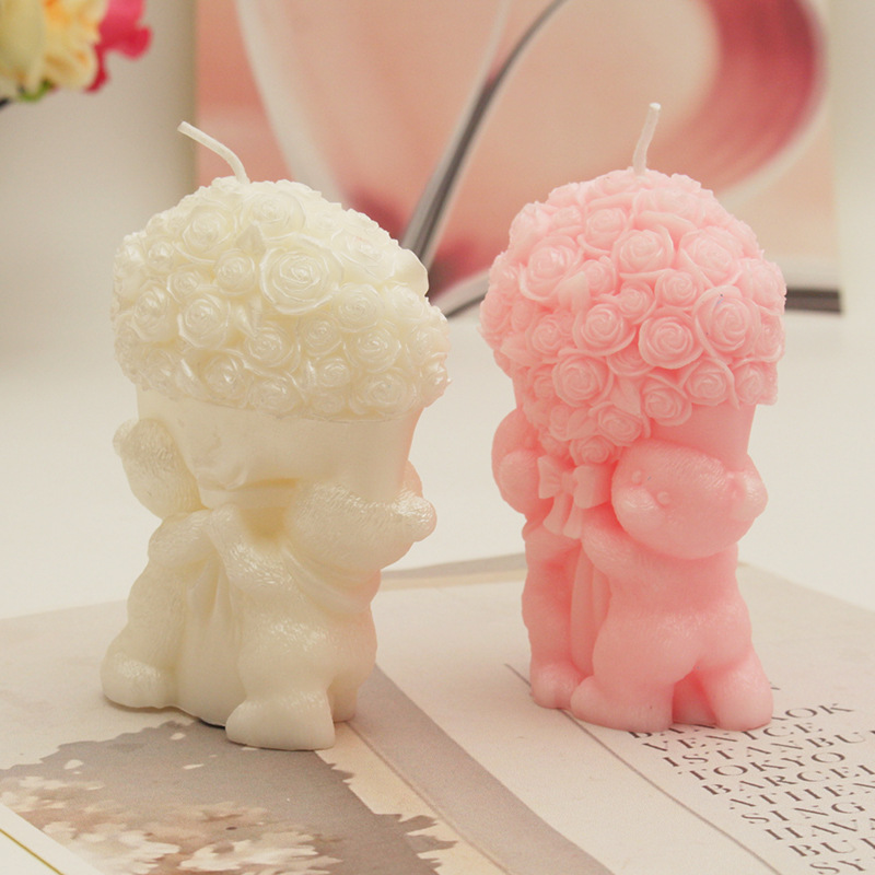 2024 Día de San Valentín oso aromaterapia vela regalo de boda creativo amor Rosa ramo de la planta de soja vela