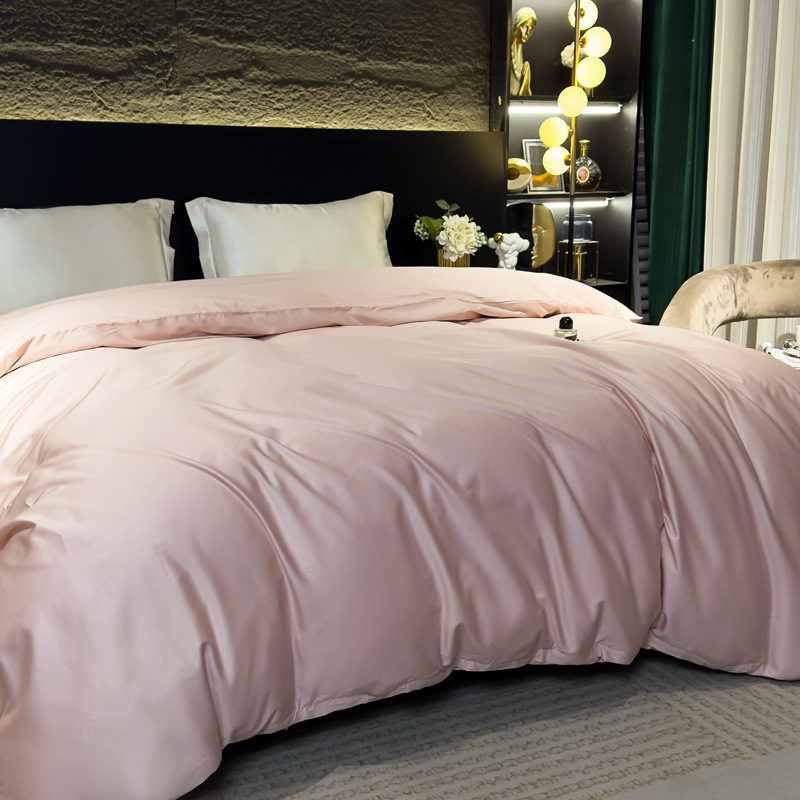 Luxury Cotton Satin Bed Sheet Set Simple Solid Colour 4-piece_voghion.com