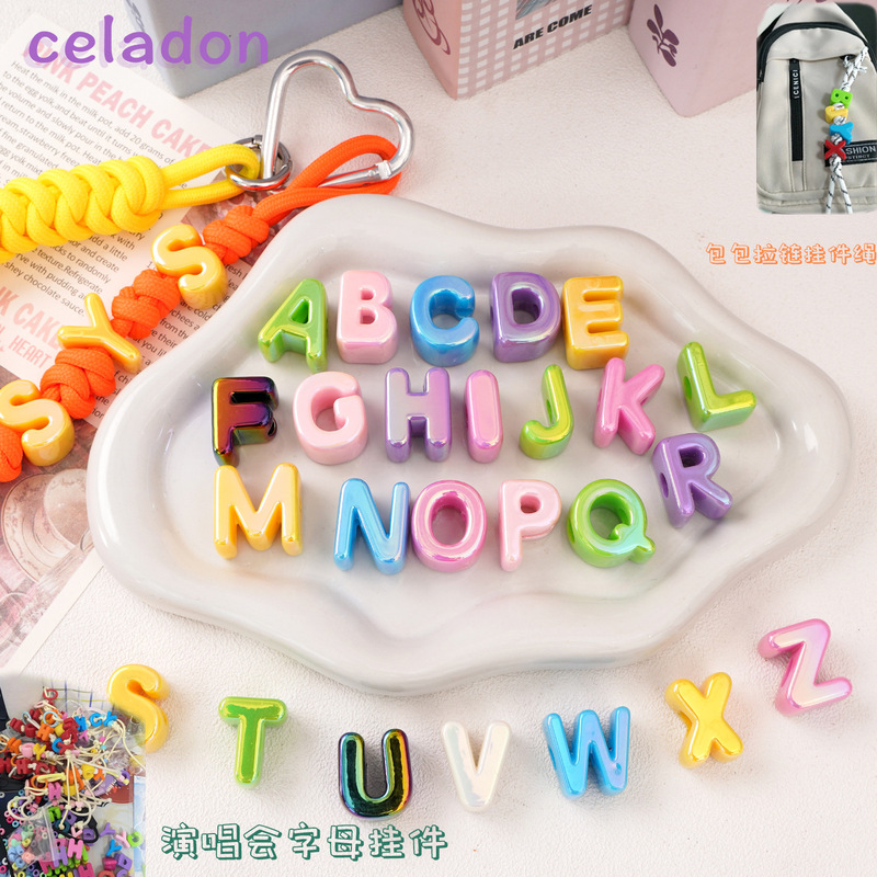 Uv Plated Large Hole 26 English Alphabet Beads DIY Handmade Pendant Acrylic Casual Hole Shoe Buckle