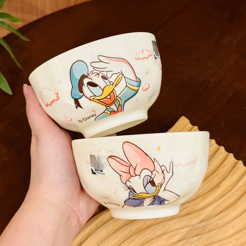 Cute Cartoon Mickey and Minnie Ip Ceramic Tableware 4.5-Inch Rice Bowl 450ml Household Kidsren's Bowl Souvenir