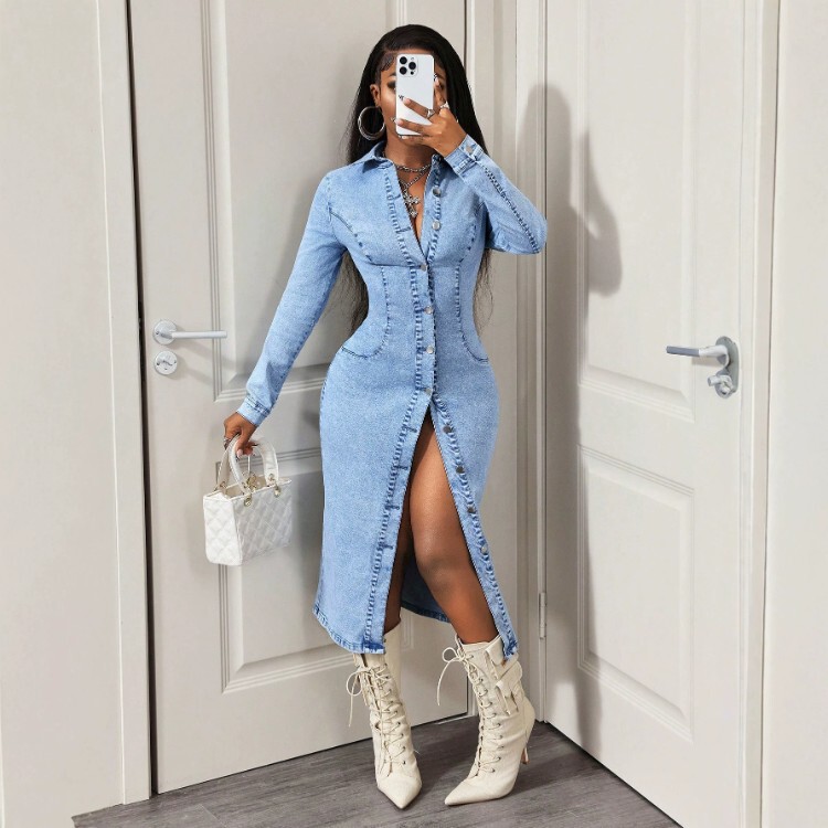 Amazon Cross-Border European and American Foreign Trade Fashion Casual Women's Denim Dress for Going Out Amazon Cross-Border European and American Foreign Trade Fashion Casual Women's Denim Dress for Going Out