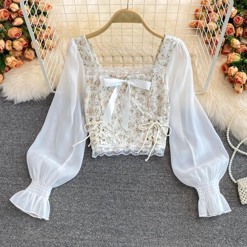 2Toyoung Niche Design Stylish and Unique Shirt for Women with a Sweet Vibe, Lace Thin High-Waisted Short Top for Women 2Toyoung Niche Design Stylish and Unique Shirt for Women with a Sweet Vibe, Lace Thin High-Waisted Short Top for Women