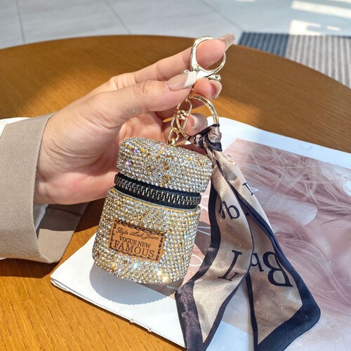New Fashionable Internet Celebrity Key Chain Versatile Mini Full Diamond High-end Feeling Earphone Bag Zero Wallet Small Chiffon Light Luxury Style 