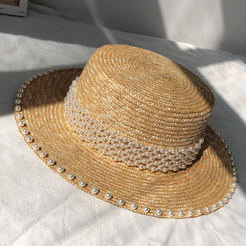 1260g Weight Sun Hat Hats Type Casual, Outdoor Occasion Straw Material Solid Color Pattern Summer Season Women's Gender Pearl Design Elegant, Simple Style Style Big Eaves Rim Women's Elegant Simple Style Solid Color Pearl Big Eaves Sun Hat 10