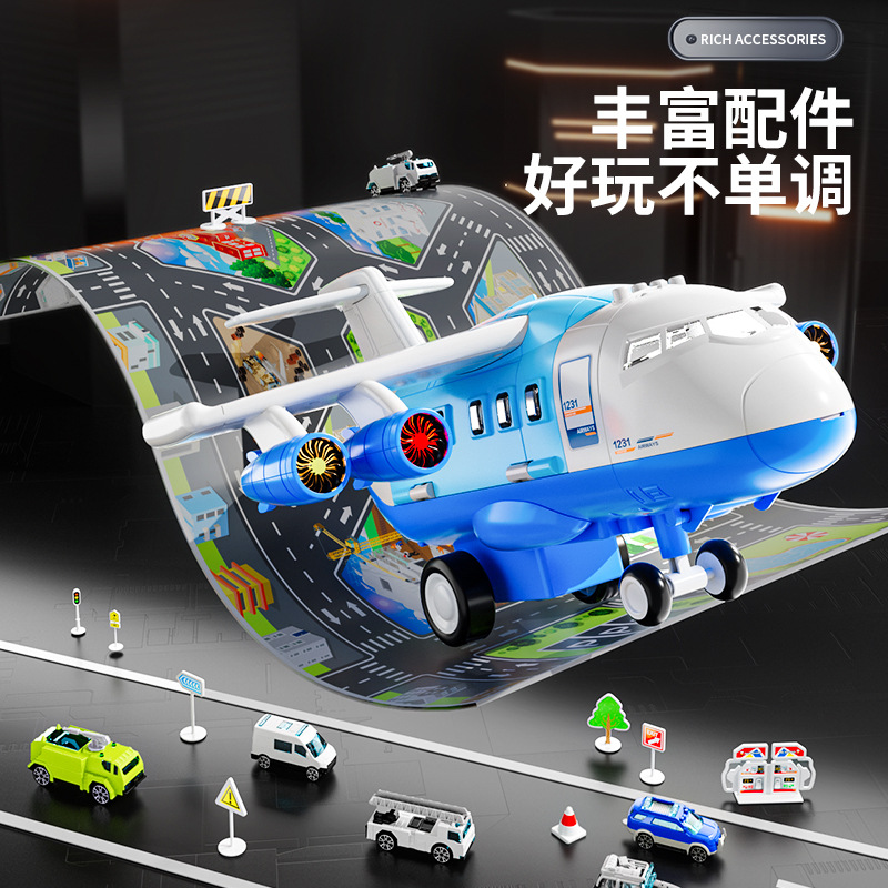 Multi-funcional de aviones grandes de simulación de juguete modelo de almacenamiento de aviones de música pista de almacenamiento de inercia niños coche de juguete