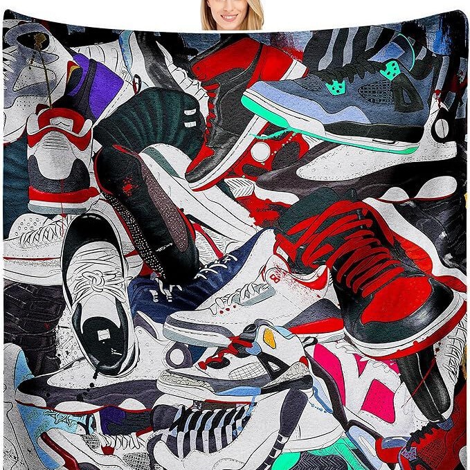 Boys Basketball Shoe Blanket, Son Kids sneaker Gift Blanket, Soft Comfortable Warm Flange Blanket