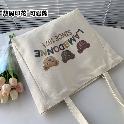 Travel canvas bag women's shoulder  new large capacity student school bag ins literary bag with baby