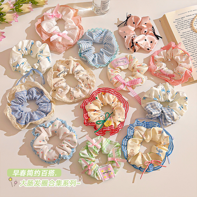 韩风高弹力蕾丝大肠发圈女耐用大方巾头饰皮筋发绳高级感头花发饰|undefined