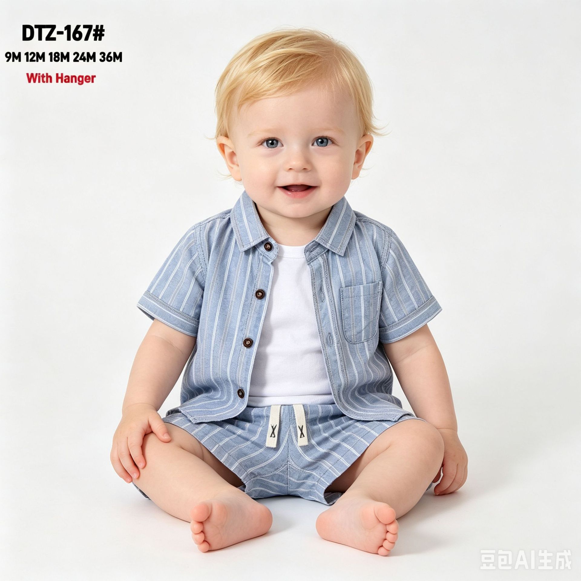 NEW套装新款9M-36M夏季中童外贸棉T+短袖衬衫+短裤3件套翻领TZ112