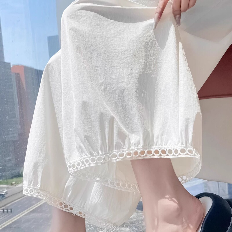 2026 Summer New Style White Hollow Lace Lantern Pants for Women, Loose Slimming Balloon Pants, Casual Cropped Pants