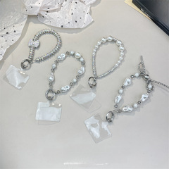 水鑽手機掛繩鑽圈掛繩奢華蝴蝶結鏈條防丟掛件裝飾合金手鍊珍珠鑽