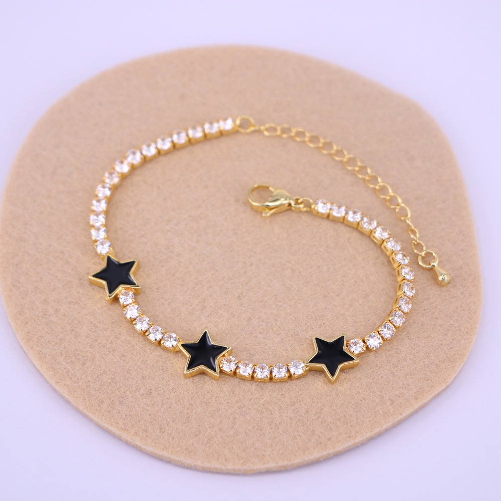 European and American fashion drip oil inlaid zircon pentagram chain bracelet female