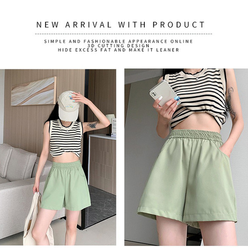 Summer Cross-border Leisure Shorts for Women, Washed Cotton Work Pants, Export Loose High-Waisted Wide Leg Pants for Women, Versatile Three-quarter Pants