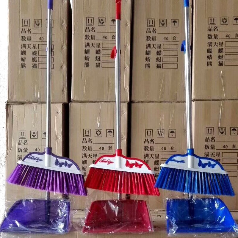 Large Windmill Plastic Broom and Dustpan Set Combination Soft Bristle Floor Broom Stainless Steel Pole Broom Set Wholesale