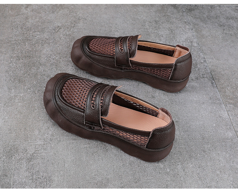Giày sandal lười nữ đế bệt da bò thật phong cách cổ điển mùa hè — màu nâu chi tiết 12