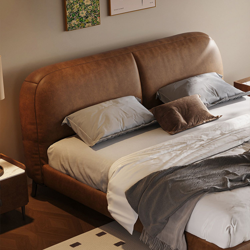 Francés retro cama de cuero genuino cera de aceite chino antiguo estilo cama doble dormitorio principal cama 1,8 m de gama alta atmosférica cama de cuero cama de la boda