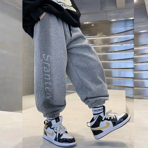 Autumn and Winter Sports Pants for Boys—Fleece-Lined, Thickened Trousers for Older Kids—Students' Drawstring-Ankle Sweatpants: Warm, Comfortable, Stylish, and All-Match