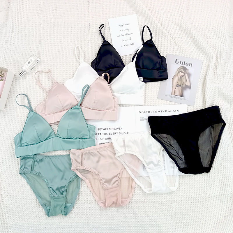 French Style Thin Silk Bra Girl's Small Chest Triangle Cup yyds Underwear Silk Smoothly Non-Rim Sexy Bra