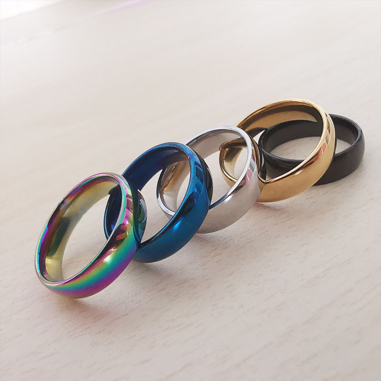 6MM stainless steel titanium steel ring light plate gold, steel, black, blue, color inside and outside arc cross-border gift