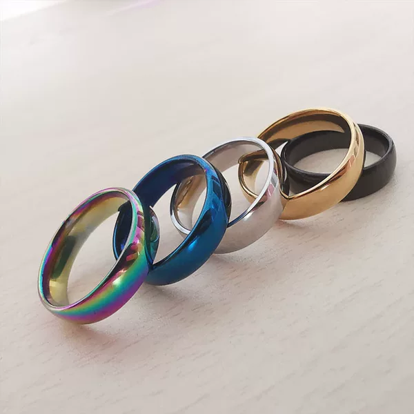 6MM stainless steel titanium steel ring light plate gold, steel, black, blue, color inside and outside arc cross-border gift