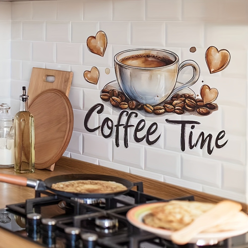 2D Flat Coffee Cup English Slogan Sticker Home Kitchen Background Wall Decoration
