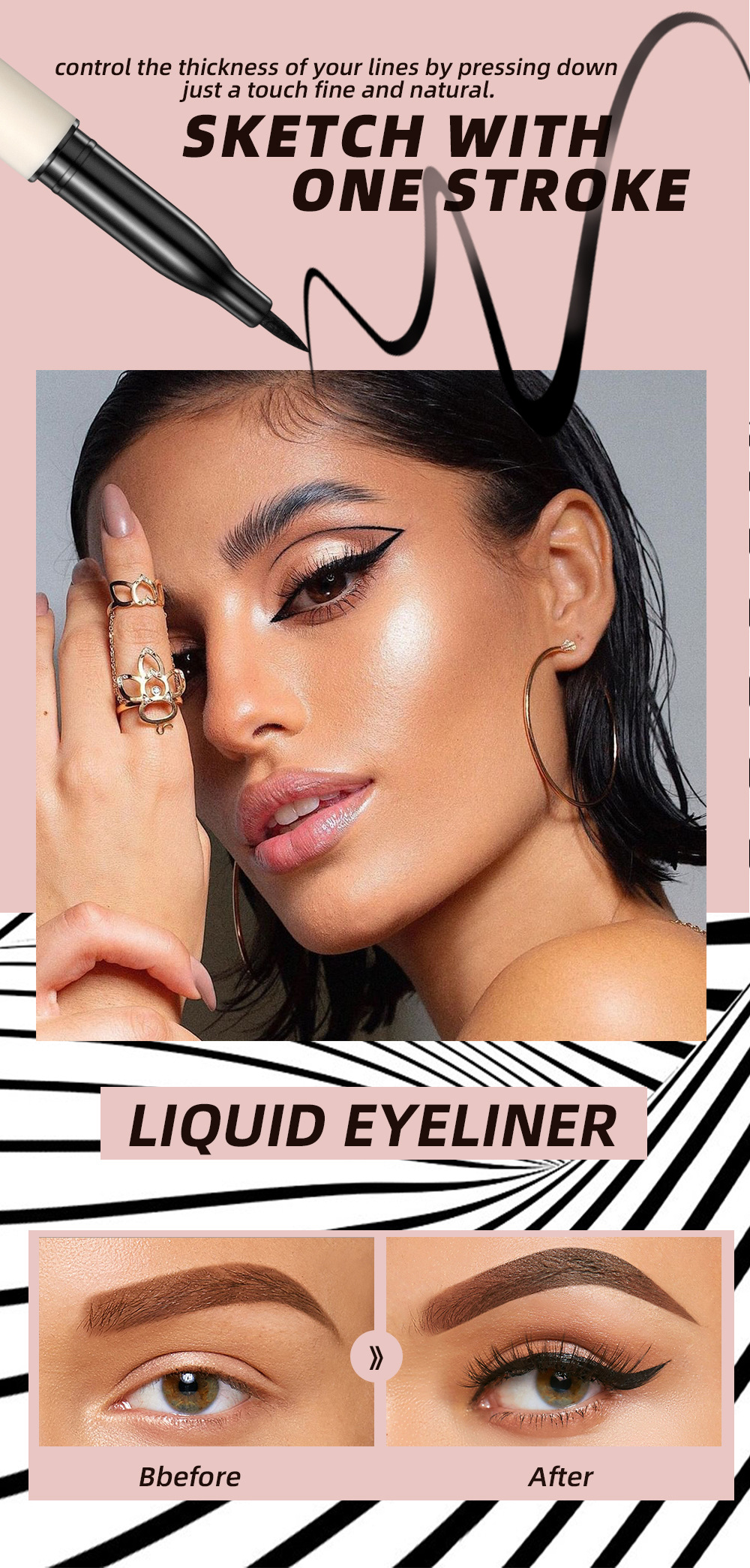 QIBEST eyeliner liquid pen is waterproof, sweat-proof, does not smudge, does not smudge makeup, and is a dark eyeliner pen that dries quickly for beginners Specification drawing