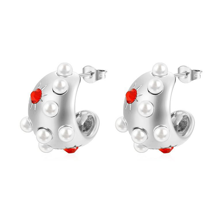 Pendientes de zircon de perlas incrustadas de color acero