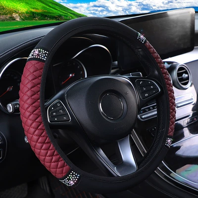 Steering wheel cover, Colorful Rhinestone Car Steering Wheel - burgundy-36-38cm