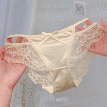浮光梦蔓~女生法式纯欲风缎面低腰性感高开叉蕾丝内裤女2025新款
