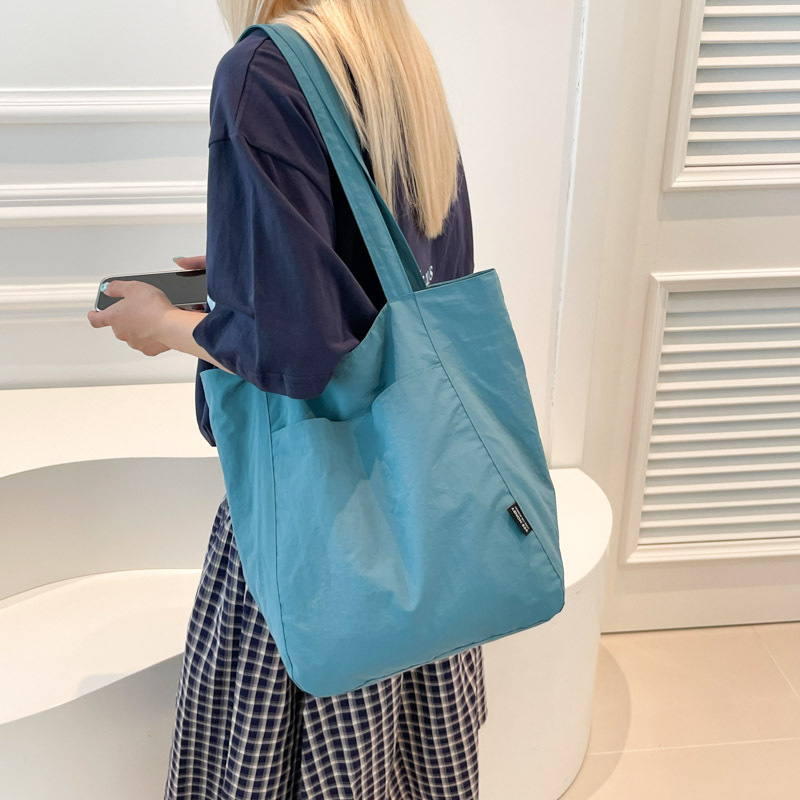 Korean Style Minimalist Solid Color Nylon Canvas Bag For Women, Large Capacity Casual Shoulder Tote Bag, Versatile Commuter Bag