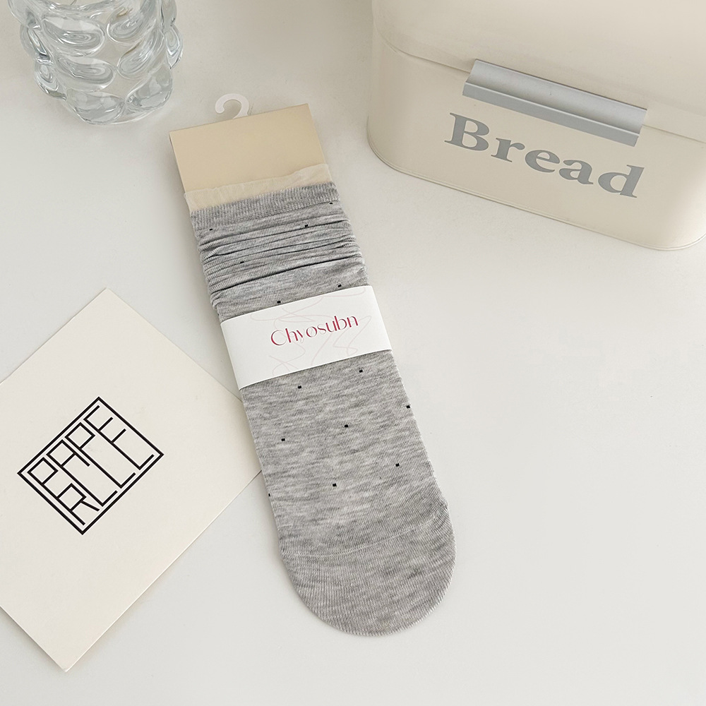 Calcetines de lunares Calcetines de pila fina de verano para niños Calcetines de tubo de niña de estilo ballet de encaje de algodón dulce y deshuesado