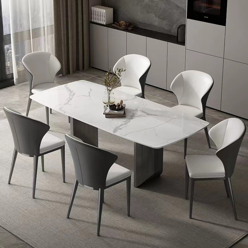 Estilo italiano Luz de lujo Pandora roca placa mesa de comedor moderno simple rectangular hogar pequeño apartamento de acero inoxidable minimalista mesa de comedor