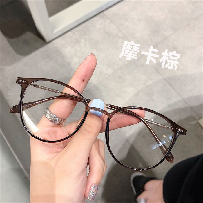 Mocha Brown Myopia Glasses Ins Frame Girls Anti-Blue Light Style Douyin Hot Style Can Be Equipped with Prescription Flat Glasses