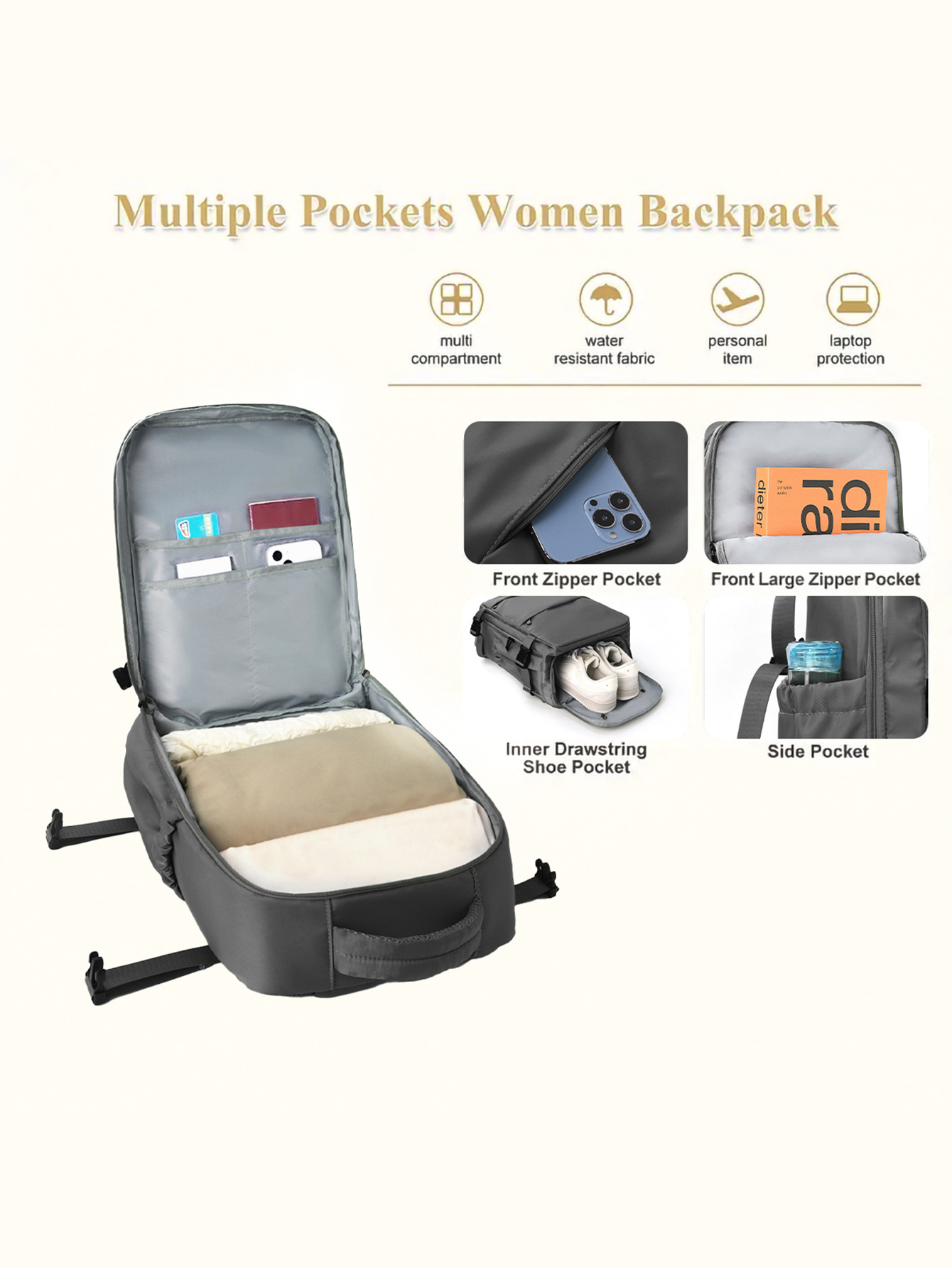 Multifunktionsrucksack mit großer Kapazität für die Schule und Reisen, tragbare Gepäcktasche_voghion.com