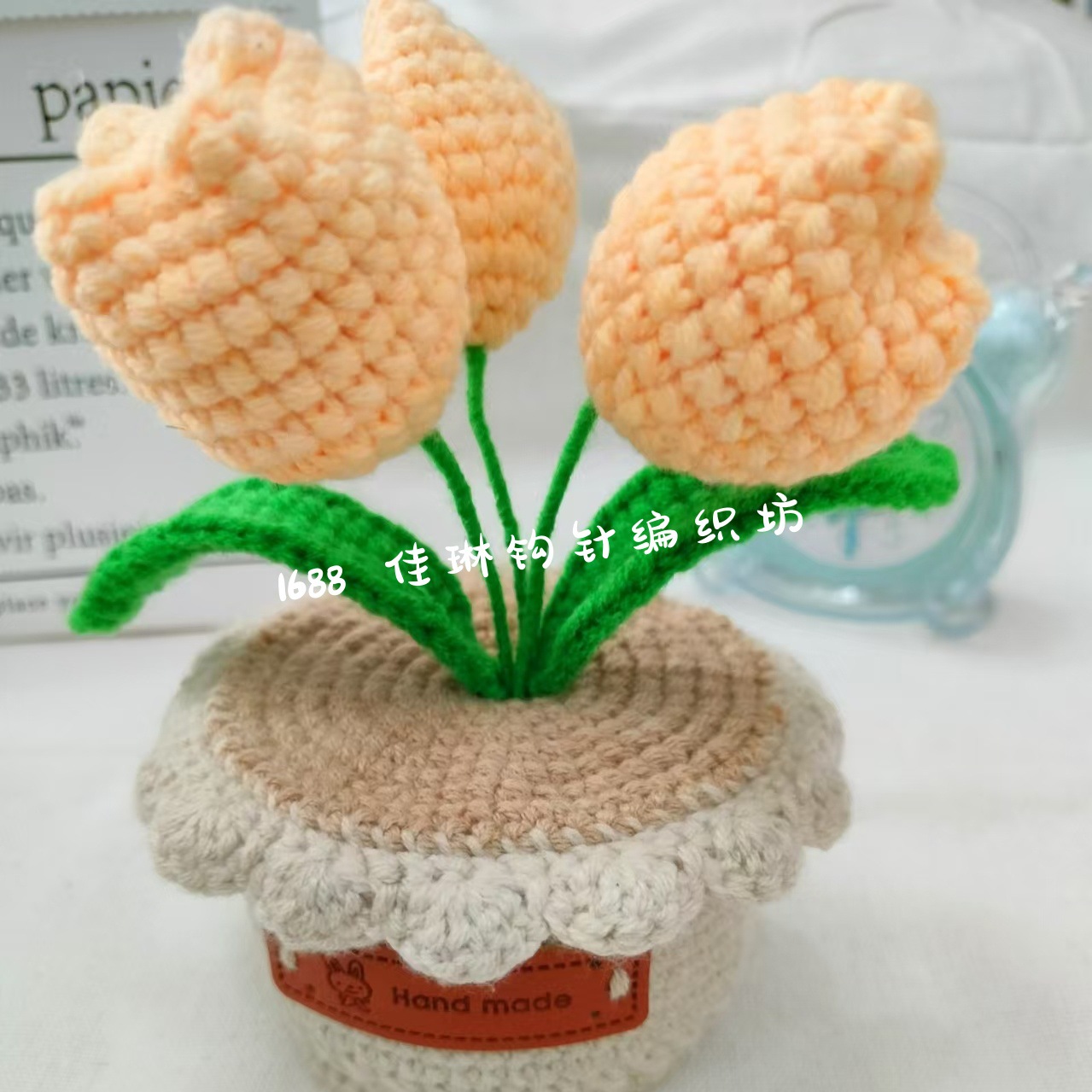 Hockey artesanal puro tulipán adornos imitación de flores regalos de lana de punto ramo de flores de imitación de maceta de tejido