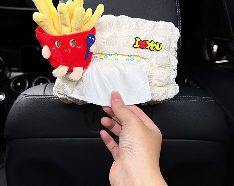 Car-mounted tissue box, cute cartoon hanging seat back tissue box, car armrest tissue box, decorative accessory for women