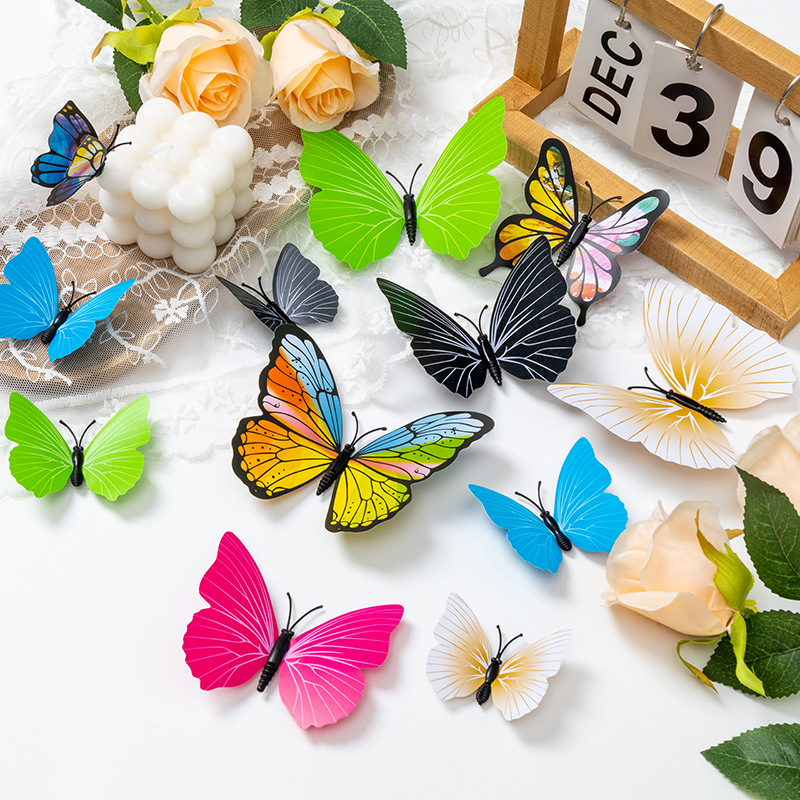 Etiqueta engomada de pared tridimensional 3D simulación mariposa pvc plástico color mariposa imán imán refrigerador decoración del hogar de alta calidad