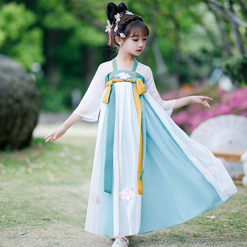 Green Hanfu for kids girls fairy dress chinese ancient traditional folk costume ru skirts Tang dynasty Tang suit anime drama cosplay kimono dress for children