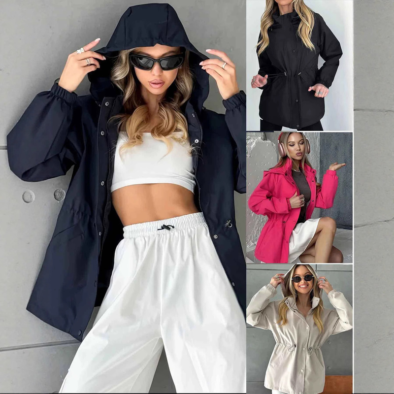 Cross-Border 2025 European and American Women's Fashion Autumn New Amazon Waterproof Jacket Slim-Fit Windbreaker Windproof Outdoor Jacket
