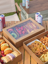 开窗牛皮纸户外露营餐盒野餐蛋糕盒烤肉甜品下午茶水果打包盒带盖